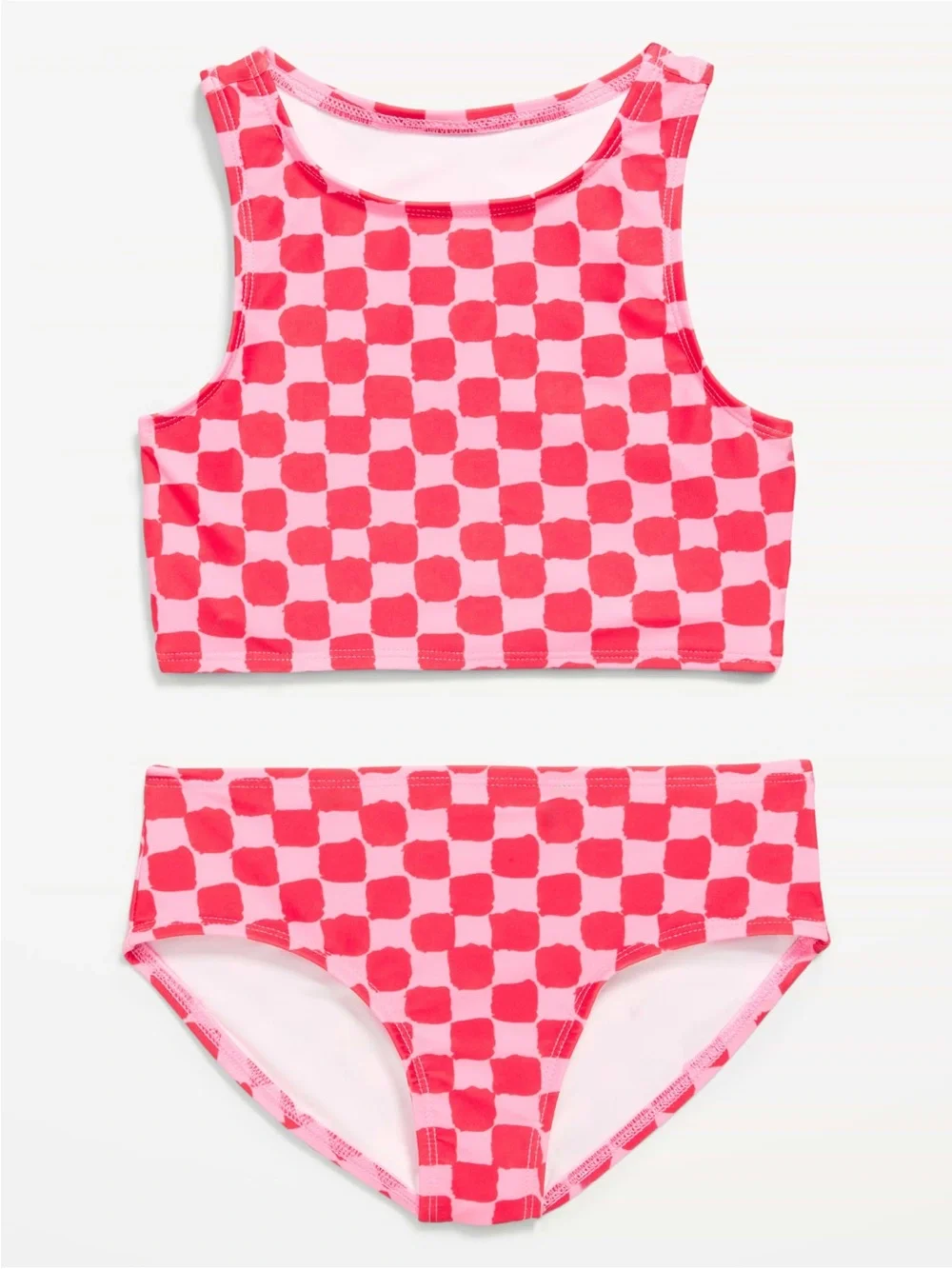 Girls' Pink Checkered Tankini Swim Set